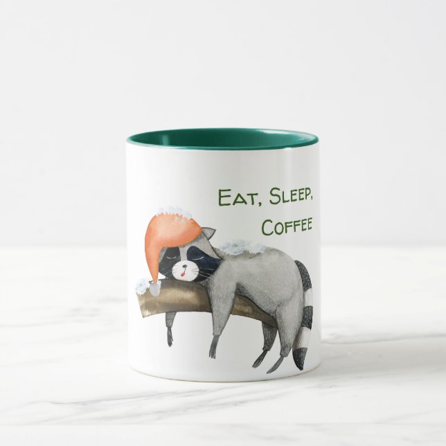 Cute Funny Raccoon Christmas Two-Tone Coffee Mug (Center)