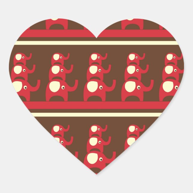 Cute Funny Red Elephants Stacked on Top of Each Ot Heart Sticker (Front)