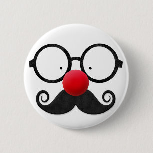 Cute funny red nose round black glasses moustache 2 inch round button