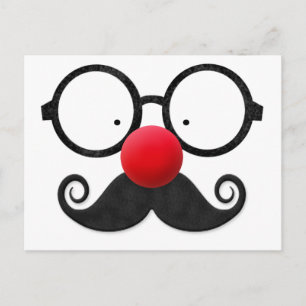 Cute funny red nose round black glasses moustache postcard