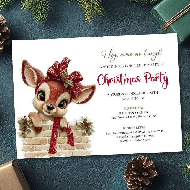 Cute Funny Reindeer Cartoon Watercolor Holiday  Invitation (Cute Funny Reindeer Cartoon Watercolor Holiday Invitation

)