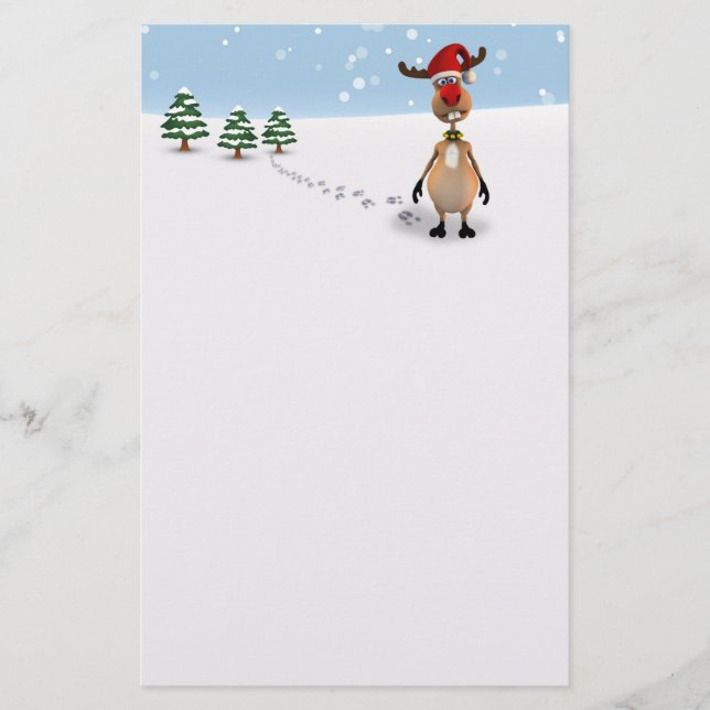 Cute Funny Reindeer Christmas Tree - Stationery (Front)