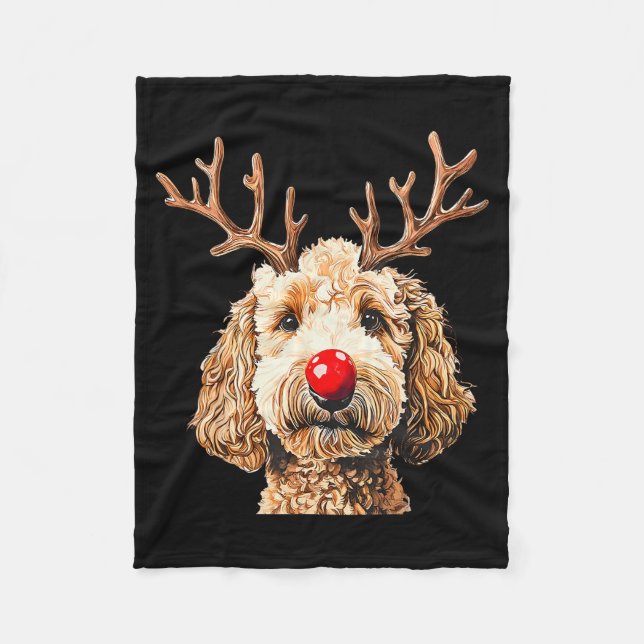 Cute Funny Reindeer Santa Goldendoodle Christmas T Fleece Blanket (Front)