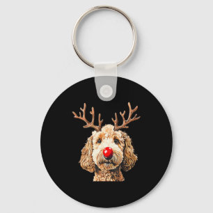 Cute Funny Reindeer Santa Goldendoodle Christmas T Keychain