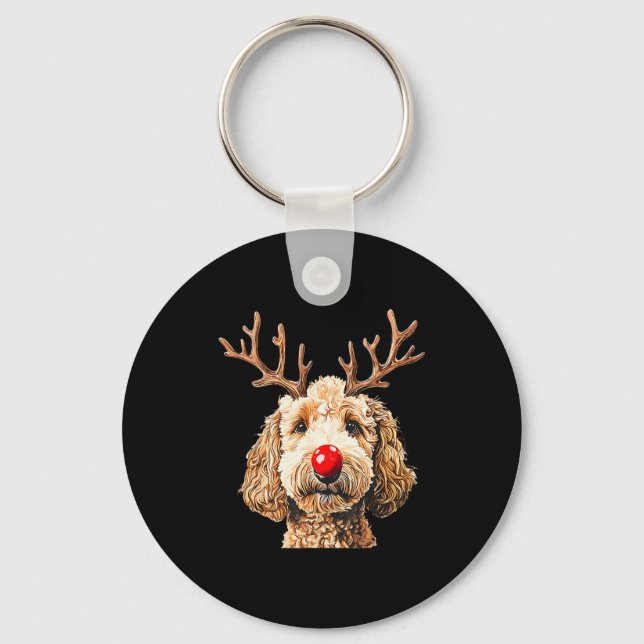 Cute Funny Reindeer Santa Goldendoodle Christmas T Keychain (Front)
