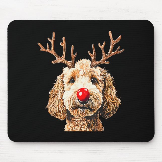 Cute Funny Reindeer Santa Goldendoodle Christmas T Mouse Pad (Front)