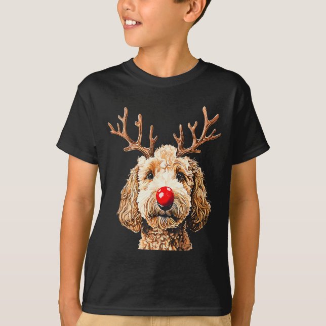 Cute Funny Reindeer Santa Goldendoodle Christmas T T-Shirt (Front)
