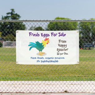 Cute funny rooster cartoon eggs for sale sign