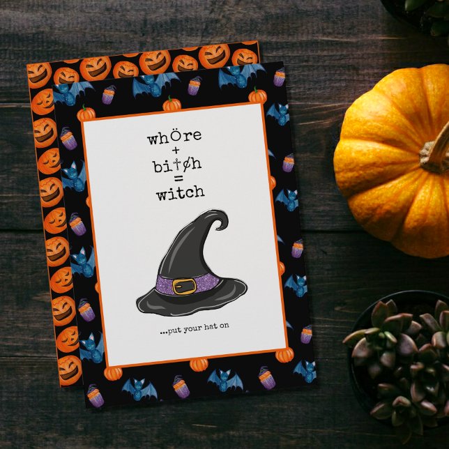 Cute Funny Rude Halloween Witch Flat Greeting Card (Creator Uploaded)