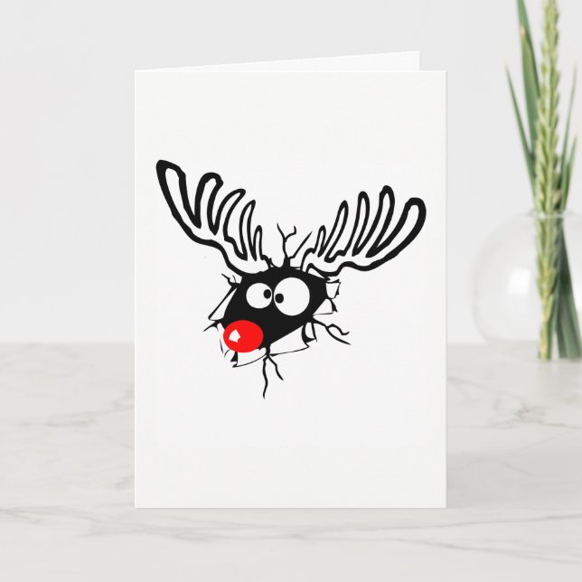 Cute funny Rudolph the red nosed Christmas cartoon Holiday Card (Front)