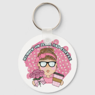 Cute Funny Running on Jesus and Coffee Christian  Keychain