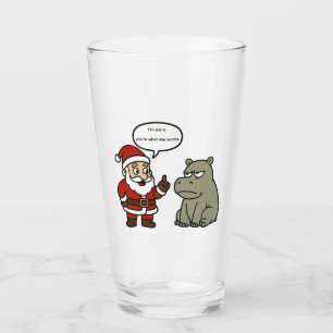 cute, funny Santa and Hippo Christmas Glass