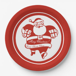 Cute Funny Santa Claus Cartoon Red Christmas Party Paper Plate