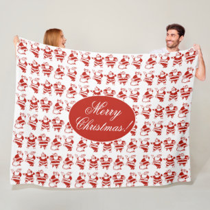 Cute Funny Santa Claus Red and White Christmas Fleece Blanket