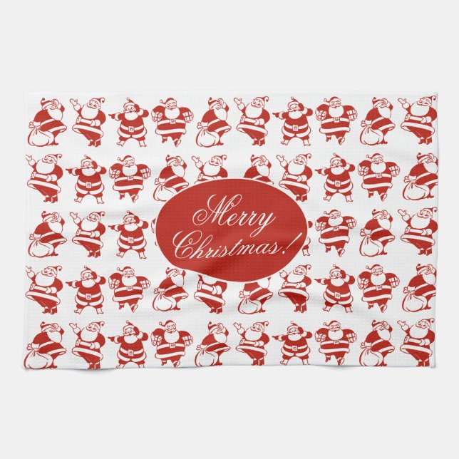 Cute Funny Santa Claus Red and White Christmas Kitchen Towel (Horizontal)