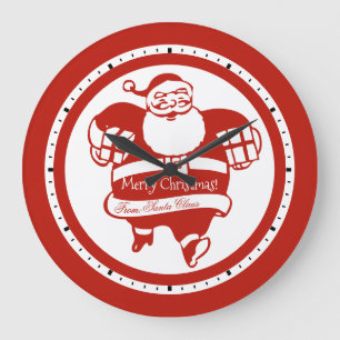 Cute Funny Santa Claus Red and White Christmas Large Clock