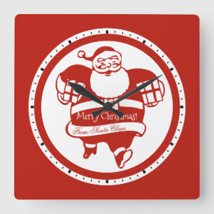 Cute Funny Santa Claus Red and White Christmas Square Wall Clock
