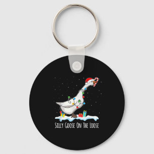 Cute Funny Santa Duck Silly Goose On The Loose Chr Keychain