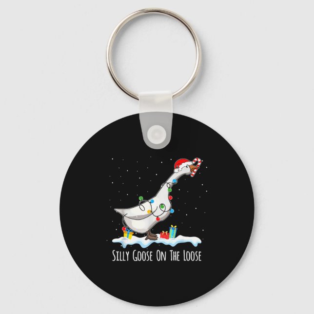 Cute Funny Santa Duck Silly Goose On The Loose Chr Keychain (Front)