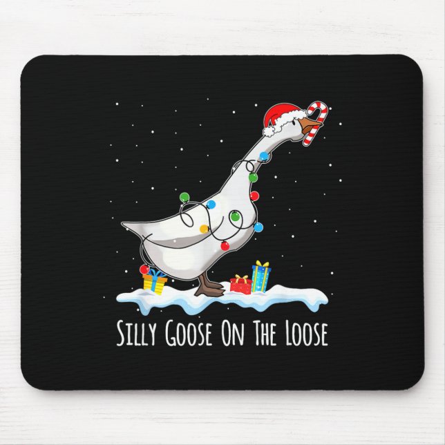 Cute Funny Santa Duck Silly Goose On The Loose Chr Mouse Pad (Front)