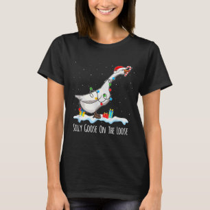 Cute Funny Santa Duck Silly Goose On The Loose Chr T-Shirt