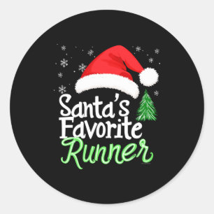 Cute Funny Santa's Favorite Runner Christmas Run H Classic Round Sticker