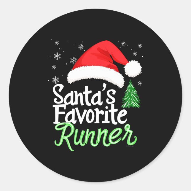 Cute Funny Santa's Favorite Runner Christmas Run H Classic Round Sticker (Front)