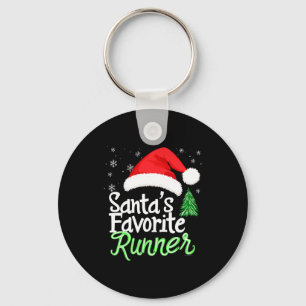 Cute Funny Santa's Favorite Runner Christmas Run H Keychain