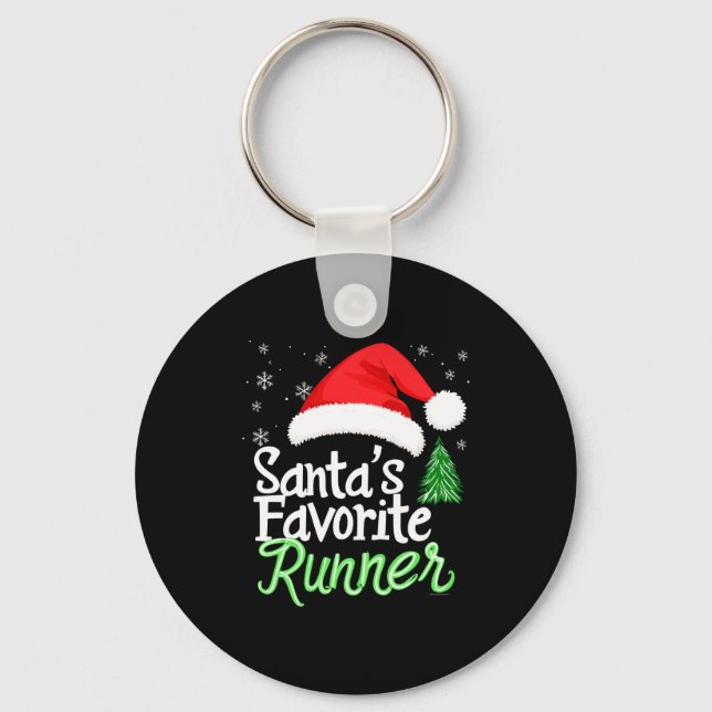 Cute Funny Santa's Favorite Runner Christmas Run H Keychain (Front)