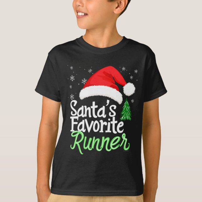 Cute Funny Santa's Favorite Runner Christmas Run H T-Shirt (Front)