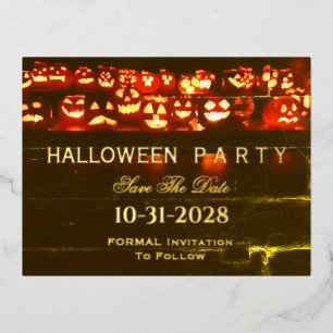 Cute Funny Scary Pumpkins Jack O'Lantern Halloween Foil Holiday Postcard