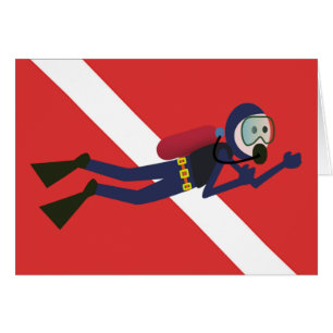 CUTE FUNNY SCUBA DIVER WITH  RED DIVING FLAG GIFT