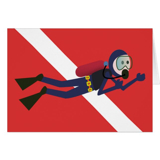 CUTE FUNNY SCUBA DIVER WITH  RED DIVING FLAG GIFT (Front Horizontal)