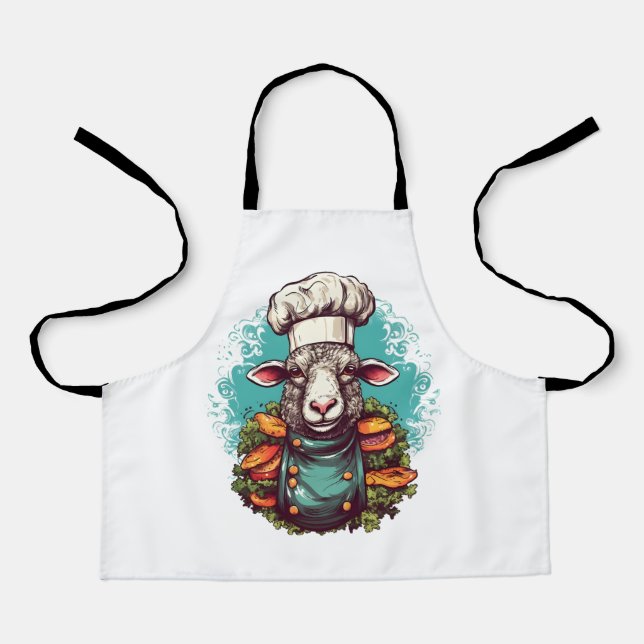 Cute Funny Sheep Chef Adorable Animal Graphic Apron (Front)