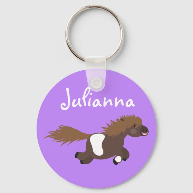 Cute funny Shetland pony cartoon illustration Keychain (Front)