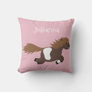 Cute funny Shetland pony cartoon illustration Throw Pillow