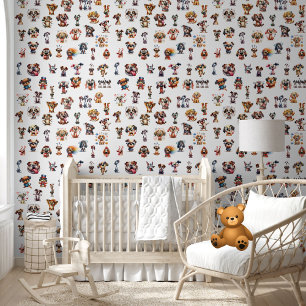 Cute Funny Silly Watercolor Dogs Puppies Pattern Wallpaper