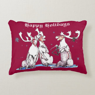 Cute Funny Singing Christmas Caribou Accent Pillow