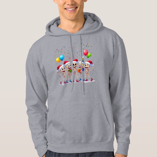 Cute Funny Skeletons Christmas & New Year Celebrat Hoodie (Front)