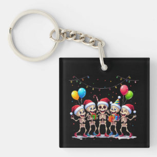 Cute Funny Skeletons Christmas & New Year Celebrat Keychain