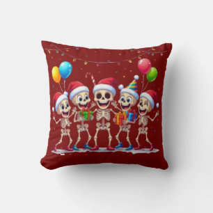 Cute Funny Skeletons Christmas & New Year Celebrat Throw Pillow