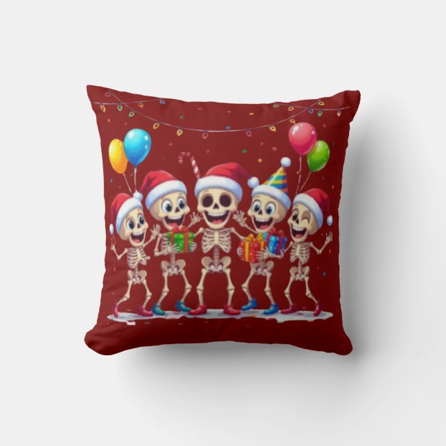 Cute Funny Skeletons Christmas & New Year Celebrat Throw Pillow (Front)