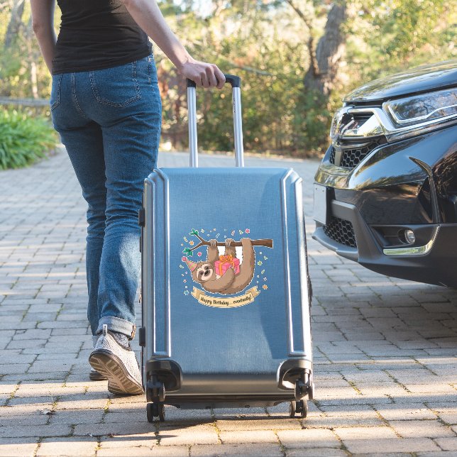 Cute Funny Sloth Happy Birthday (Suitcase Insitu)