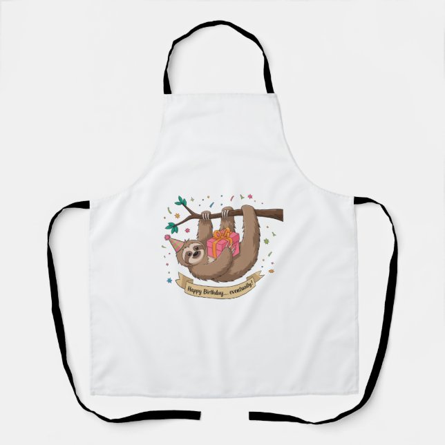 Cute Funny Sloth Happy Birthday Apron (Front)