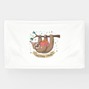 Cute Funny Sloth Happy Birthday Banner