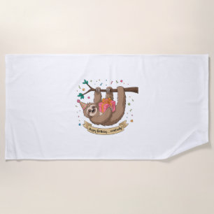 Cute Funny Sloth Happy Birthday Beach Towel