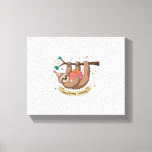 Cute Funny Sloth Happy Birthday Canvas Print