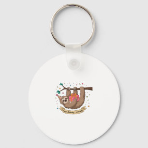 Cute Funny Sloth Happy Birthday Keychain