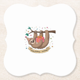 Cute Funny Sloth Happy Birthday Paper Coaster
