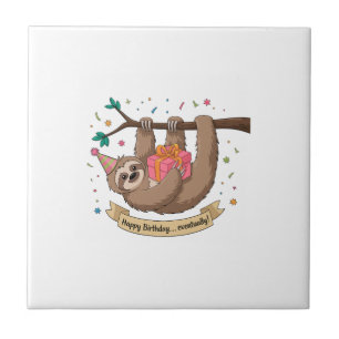 Cute Funny Sloth Happy Birthday Tile